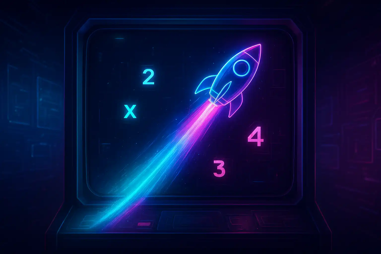 Neon rocket multiplier climbing on the BetMoosh Crash game screen